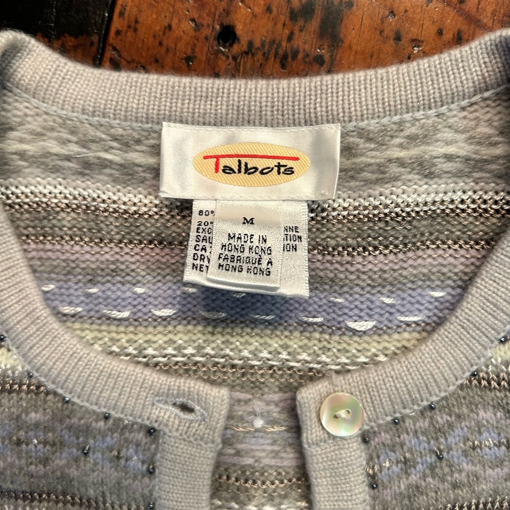 Talbots Light Gray Patterned Cardigan Sweater - image 5